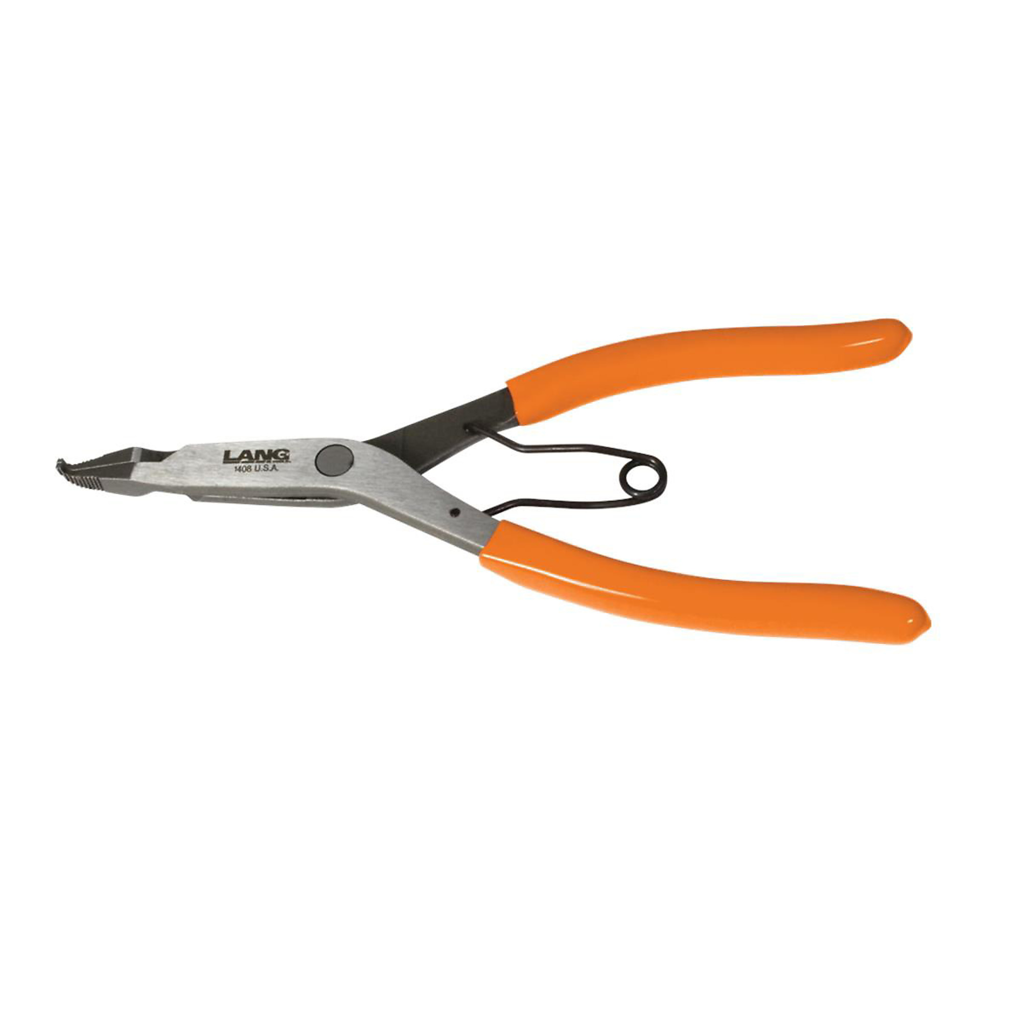 Lang Tools Bent Tip Lock Ring Pliers — 9in., Knurled Jaws, Cushion Grip, Model# KAS1408